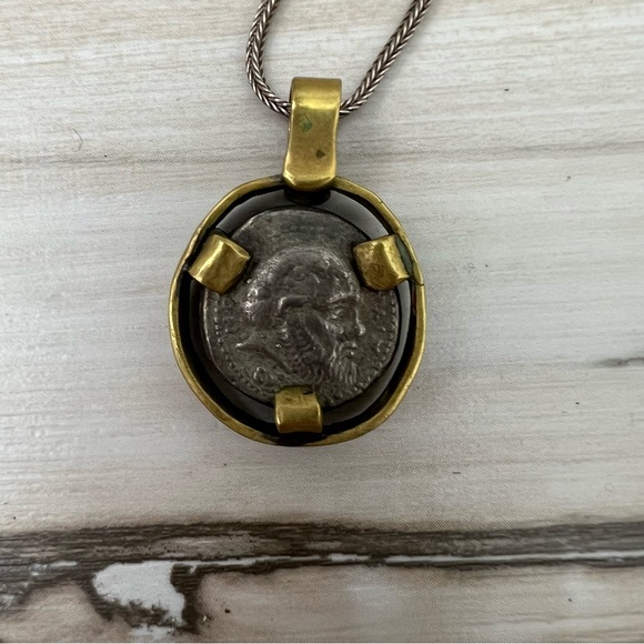 Greek Silver Coin Pendant Necklace .925 Sterling Silver Chain - Picture 6 of 6
